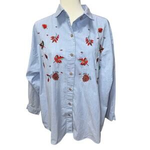 Mystic Blues Women’s Button Up Shirt Chambray Blue Fall Leaves Pinecones 20W